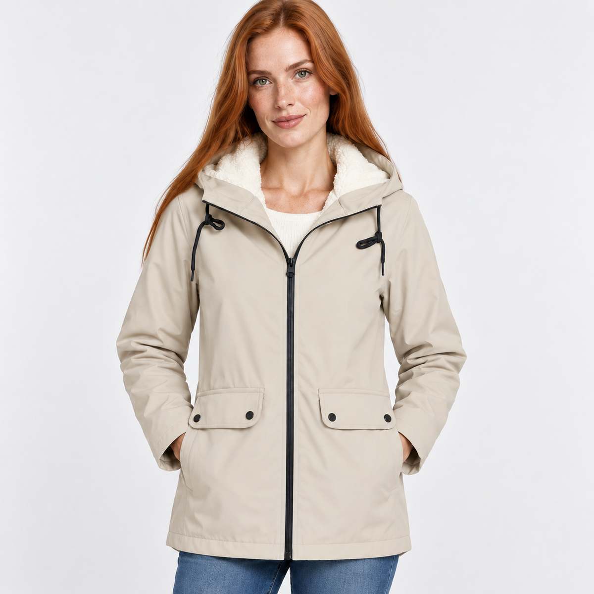 Women’s Warm Hooded Coat Plush Lined Casual Jacket