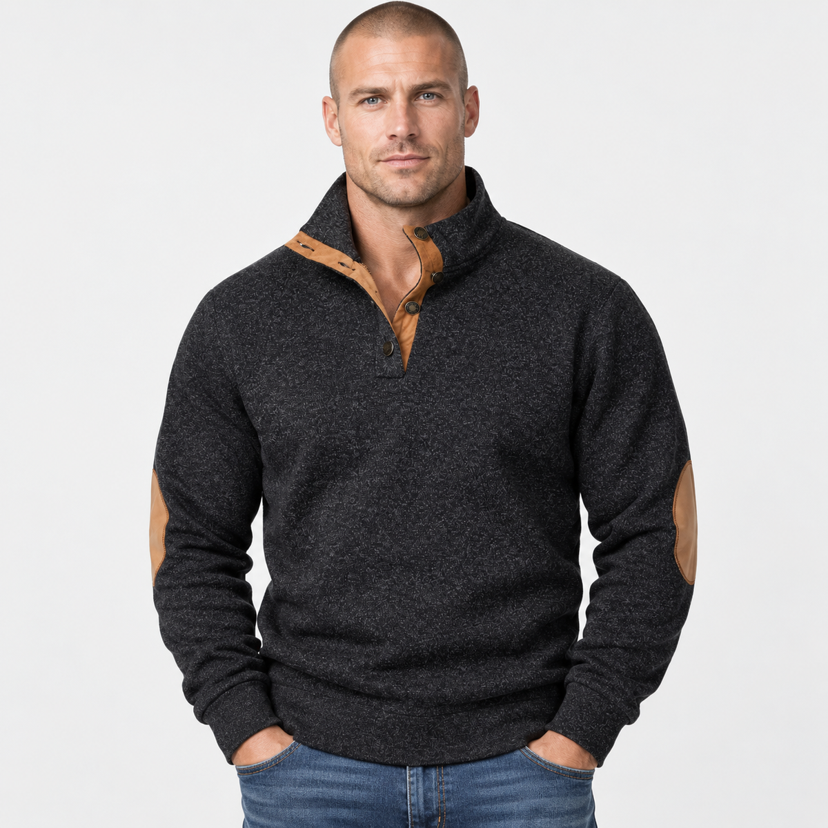 Men’s Collared Neck Pullover Sweater Solid Color Style