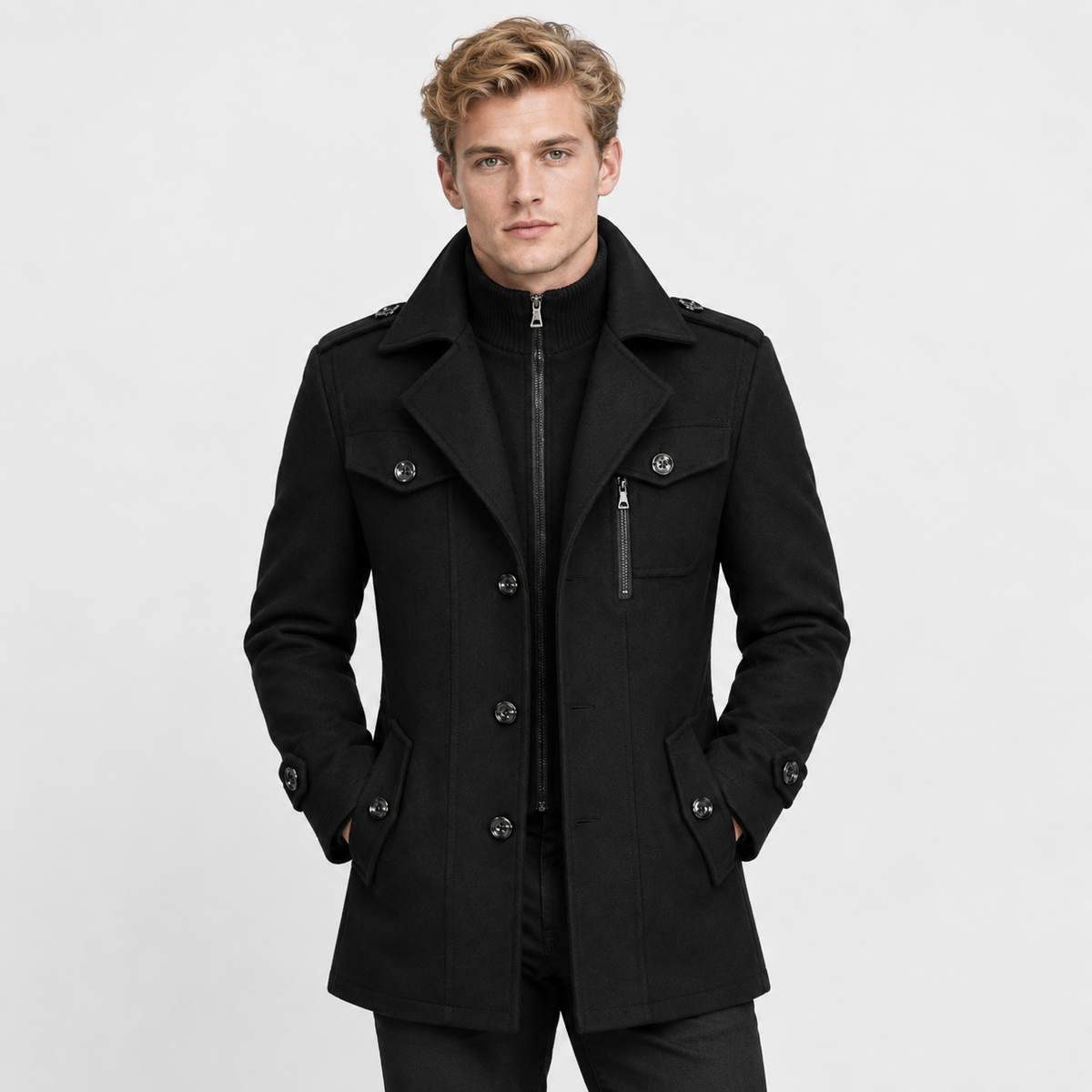 Men’s Wool Overcoat Notch Lapel Business Casual Outerwear