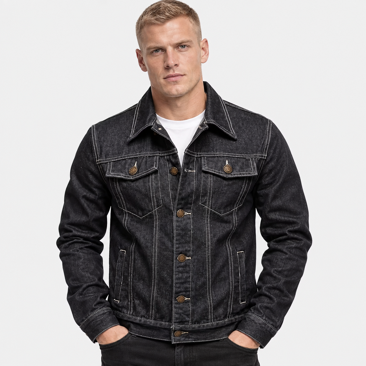 Men’s Vintage Denim Jacket Button Front Workwear Style