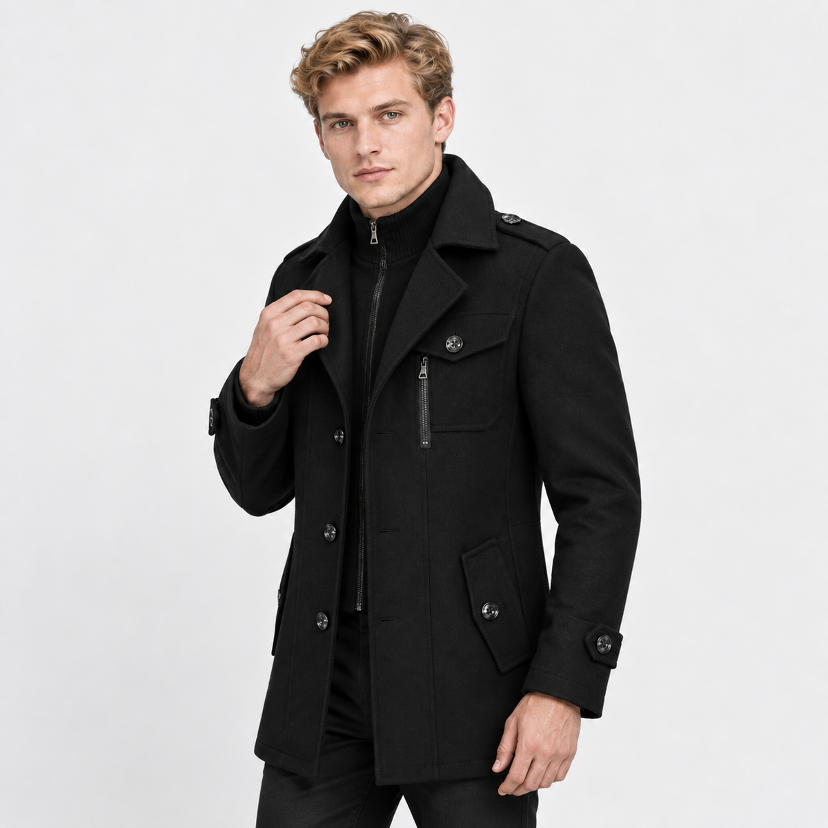 Men’s Wool Overcoat Notch Lapel Business Casual Outerwear