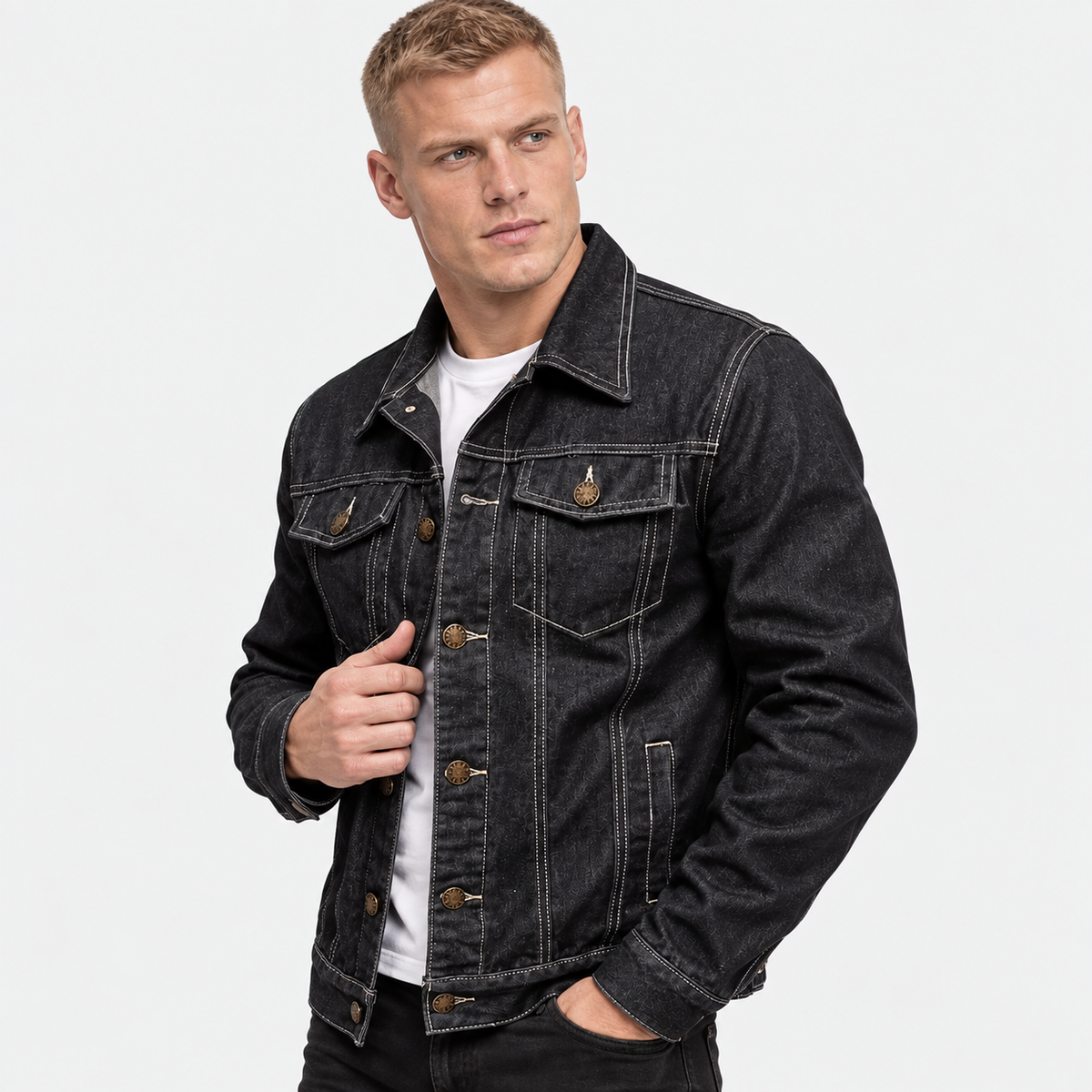 Men’s Vintage Denim Jacket Button Front Workwear Style