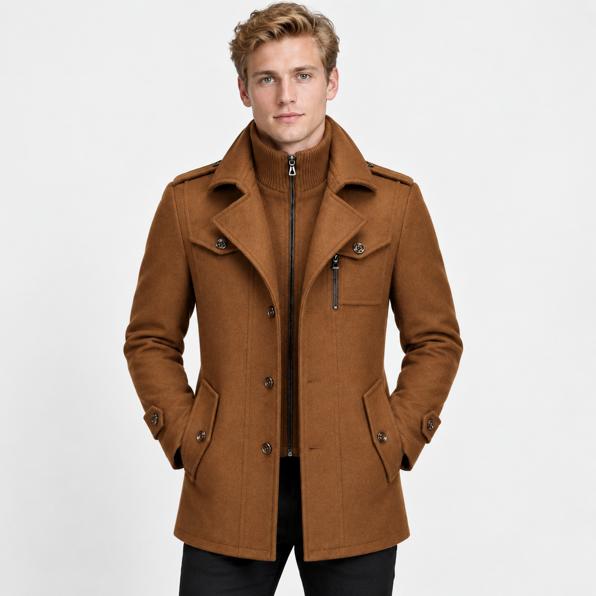 Men’s Wool Overcoat Notch Lapel Business Casual Outerwear