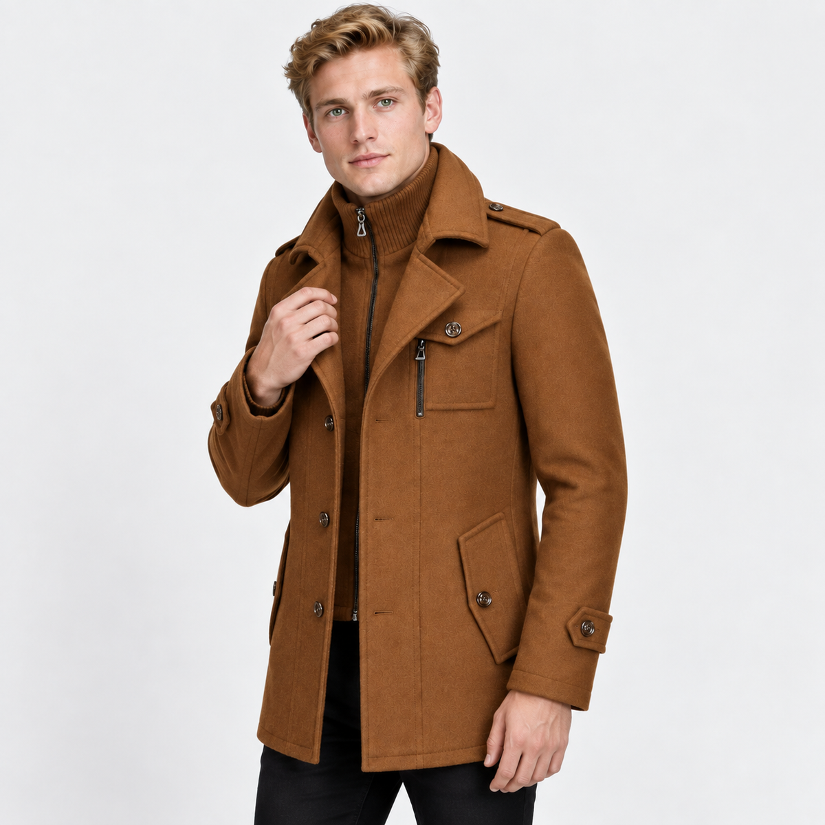 Men’s Wool Overcoat Notch Lapel Business Casual Outerwear