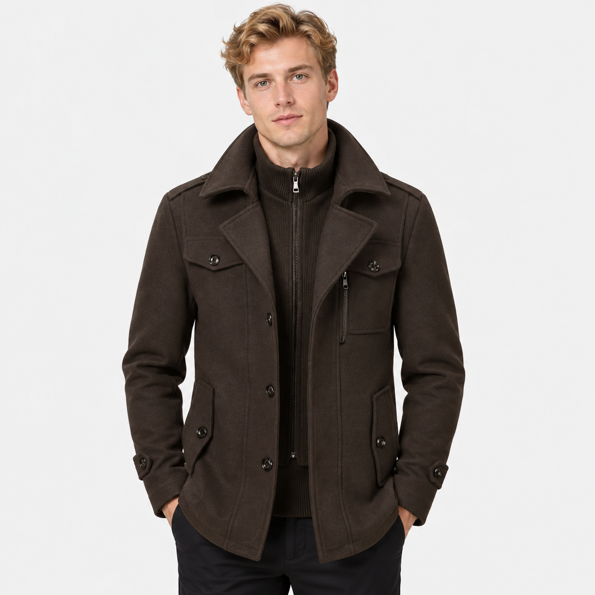 Men’s Wool Overcoat Notch Lapel Business Casual Outerwear