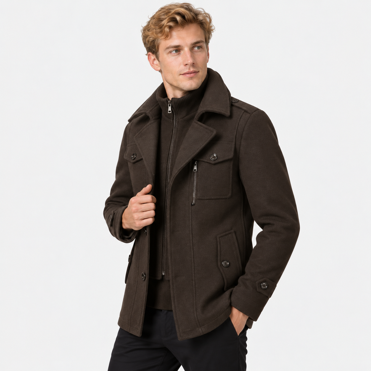 Men’s Wool Overcoat Notch Lapel Business Casual Outerwear