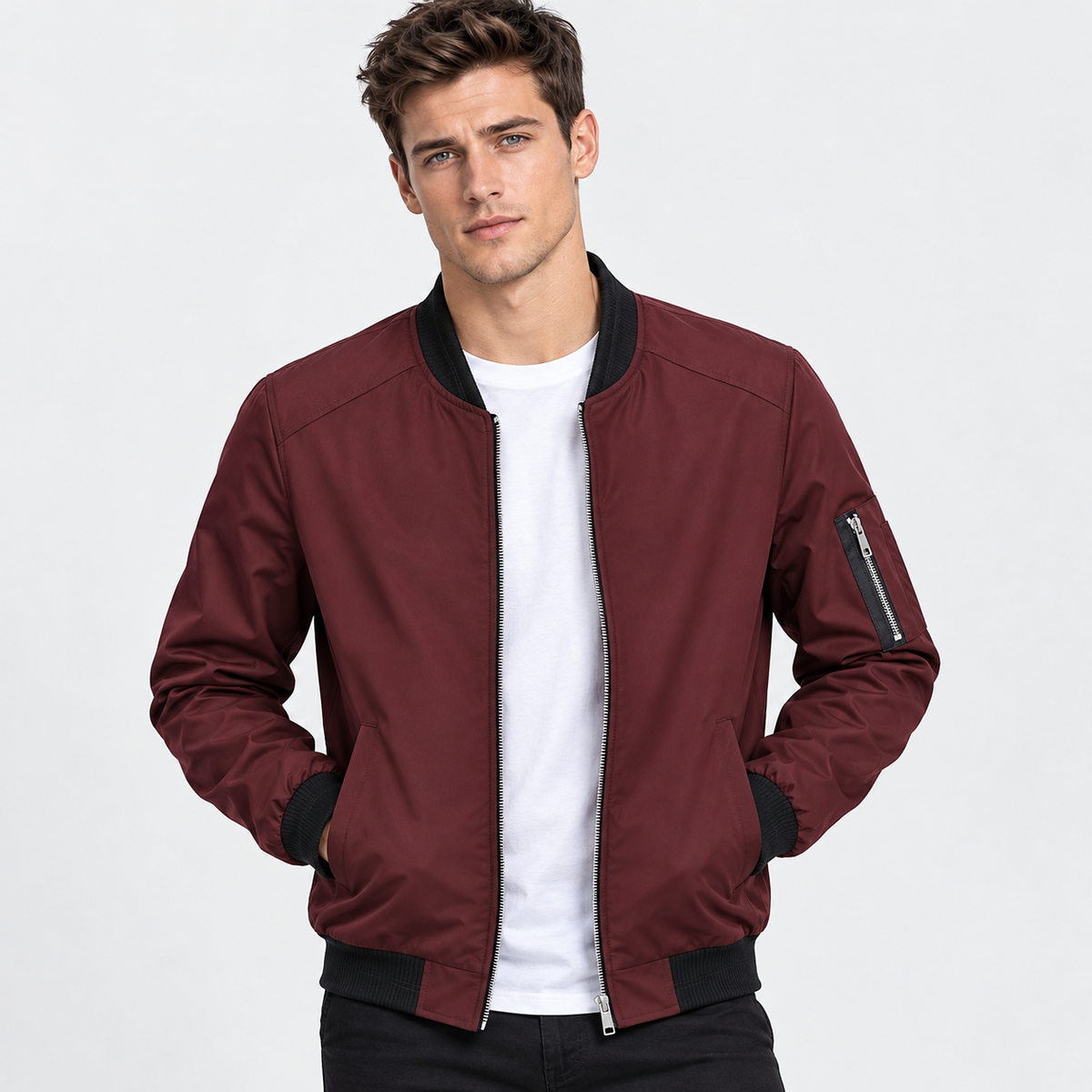 Men’s Bomber Jacket Baseball Collar Casual Flight Jacket