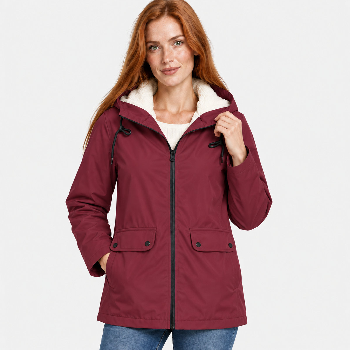 Women’s Warm Hooded Coat Plush Lined Casual Jacket