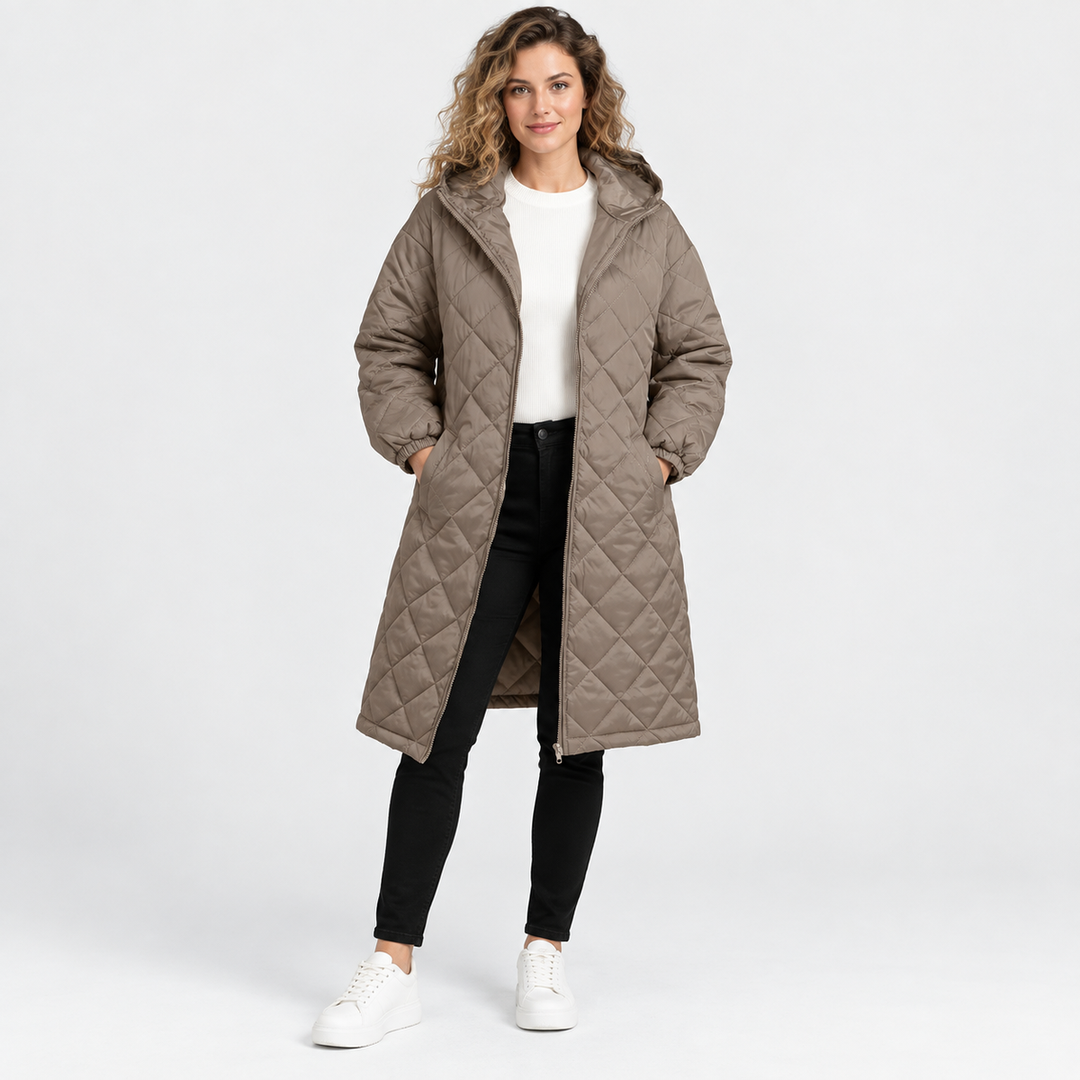 Women’s Long Hooded Puffer Coat Fleece Lined Winter Jacket