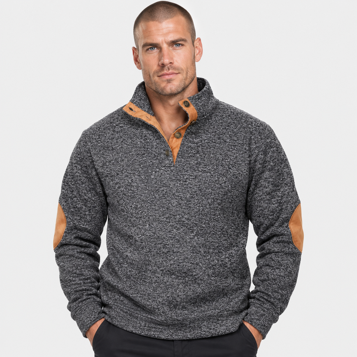 Men’s Collared Neck Pullover Sweater Solid Color Style