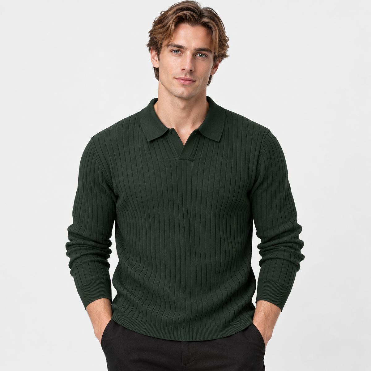Men’s Polo Knit Sweater V Neck Casual Winter Pullover