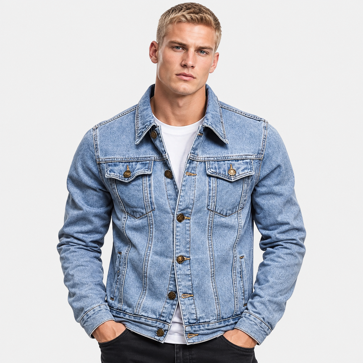 Men’s Vintage Denim Jacket Button Front Workwear Style