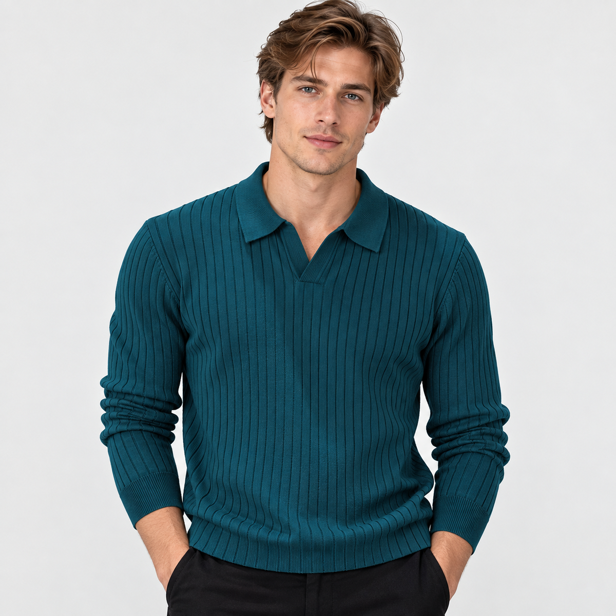 Men’s Polo Knit Sweater V Neck Casual Winter Pullover