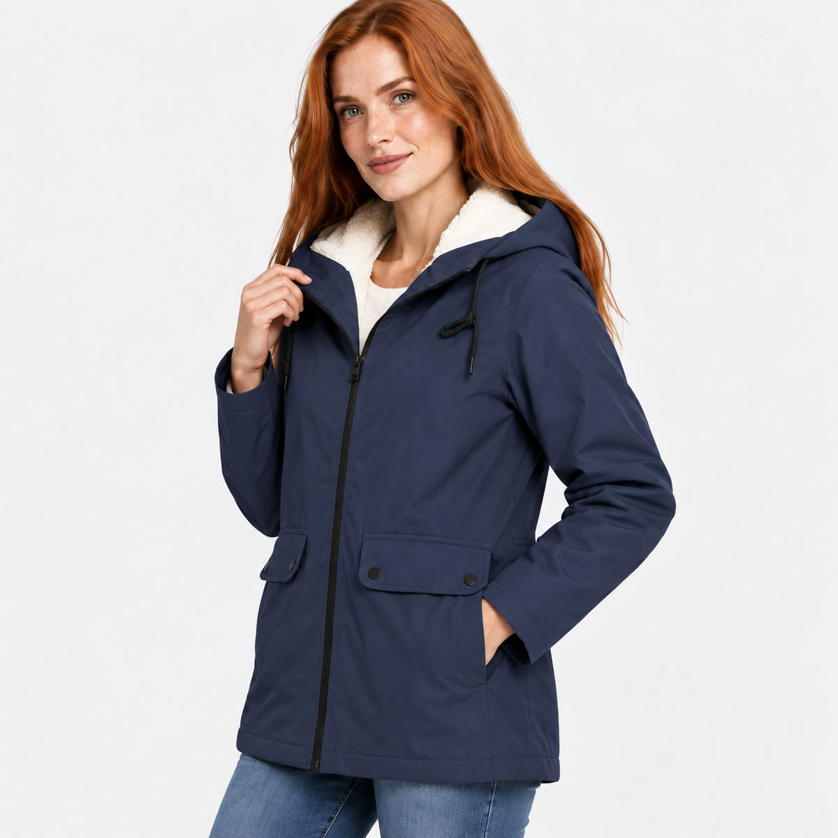 Women’s Warm Hooded Coat Plush Lined Casual Jacket