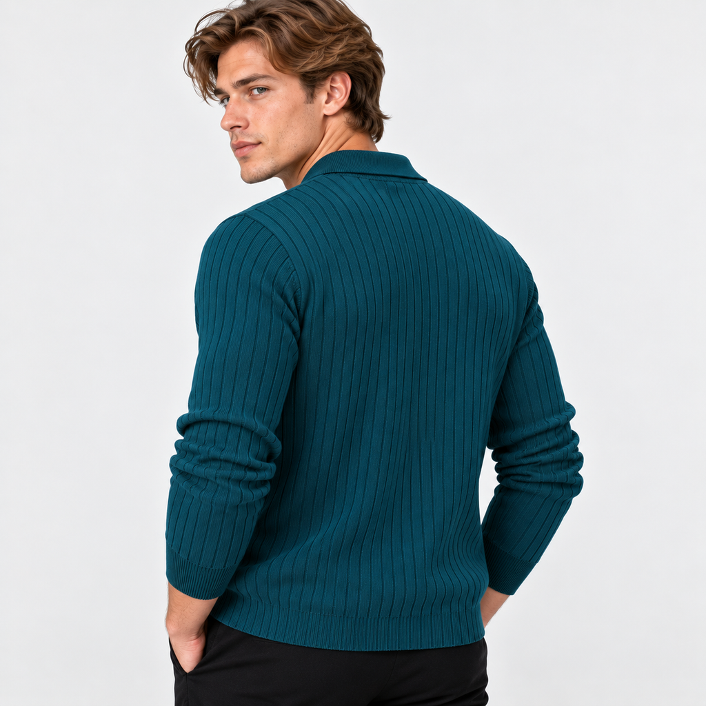 Men’s Polo Knit Sweater V Neck Casual Winter Pullover