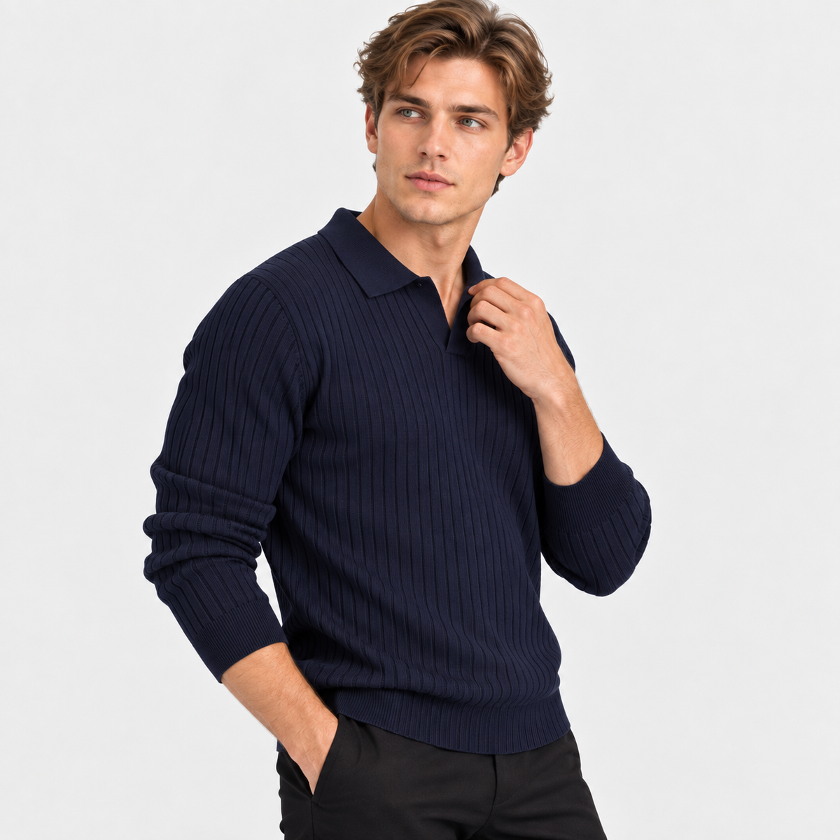 Men’s Polo Knit Sweater V Neck Casual Winter Pullover