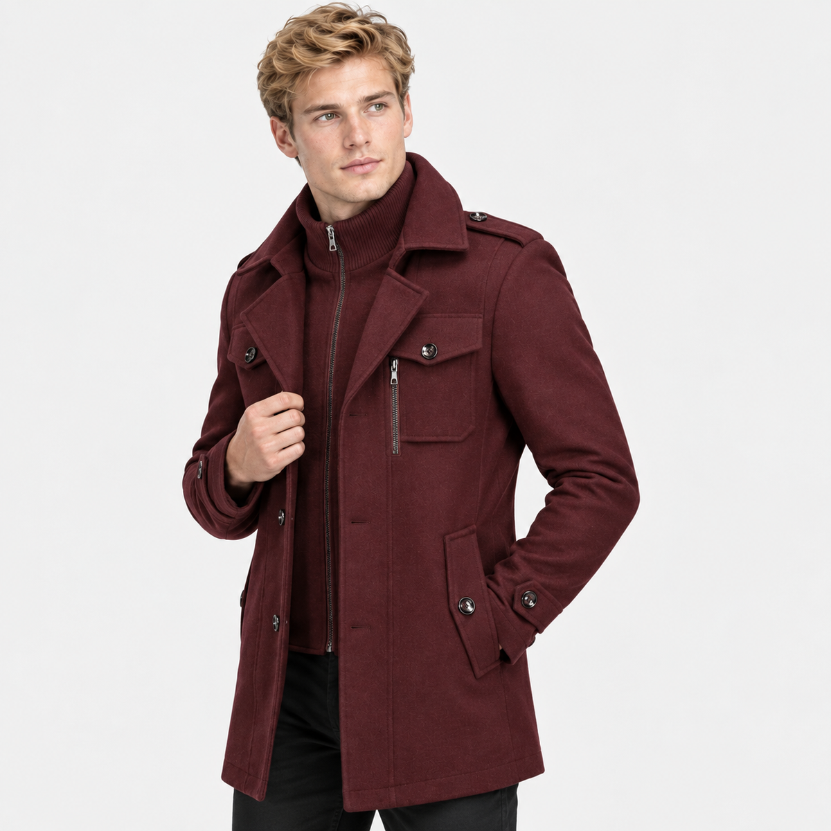 Men’s Wool Overcoat Notch Lapel Business Casual Outerwear