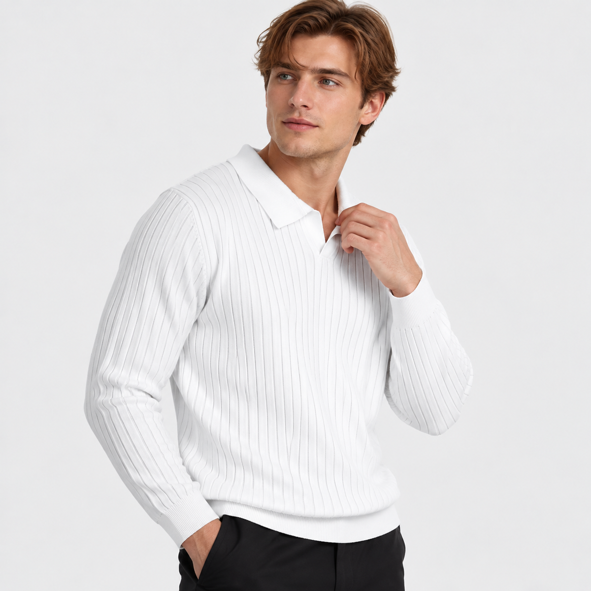 Men’s Polo Knit Sweater V Neck Casual Winter Pullover
