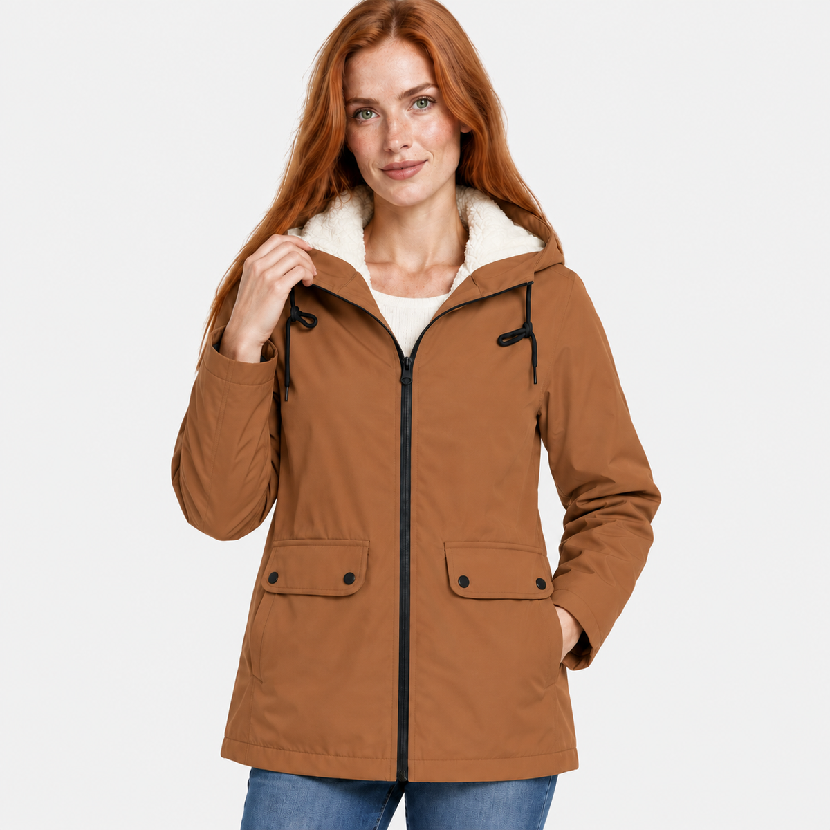 Women’s Warm Hooded Coat Plush Lined Casual Jacket